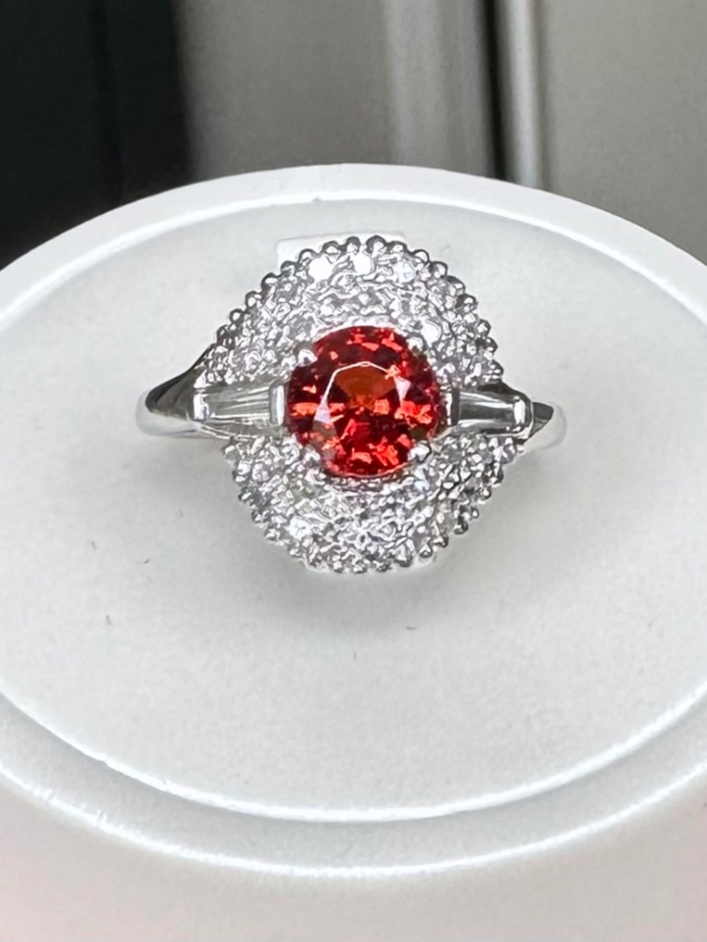 👑 GIA CERTIFIED Platinum Mandarin Spessartite Garnet & Diamond Ring ✨ Size 6.5